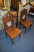 Pair of Oak Hall Chairs with Minton Tile Backs