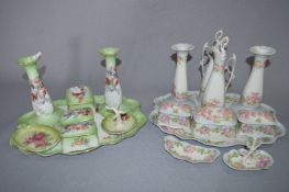 Two Floral Decorated Pottery Dressing Table Sets
