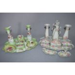 Two Floral Decorated Pottery Dressing Table Sets