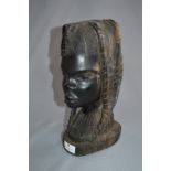 Large Carved Ebony African Bust - Tribal Lady