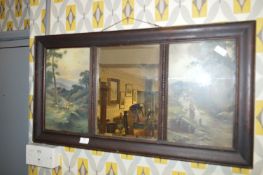 Oak Framed Mirror with Side Panel Prints - Farming Scenes