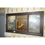 Oak Framed Mirror with Side Panel Prints - Farming Scenes