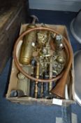 Box Containing Brassware; Hunting Horn, Fire Extinguisher, etc...