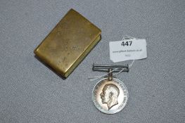 WWI Medal and a Trench Art Matchbox Cover
