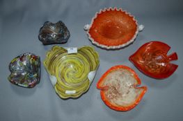 Six Murano Coloured Glass Dishes