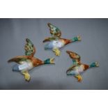 Set of Three Wall Mounted Pottery Flying Ducks