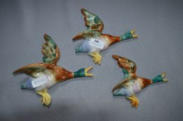 Set of Three Wall Mounted Pottery Flying Ducks