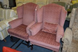 Pair of Pink Upholstered Wingback Armchairs