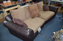 Brown Leather & Fabric Angle Back Two Seat Sofa