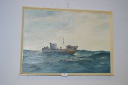 Oil Painting on Board - Mine Sweeping Trawler by B