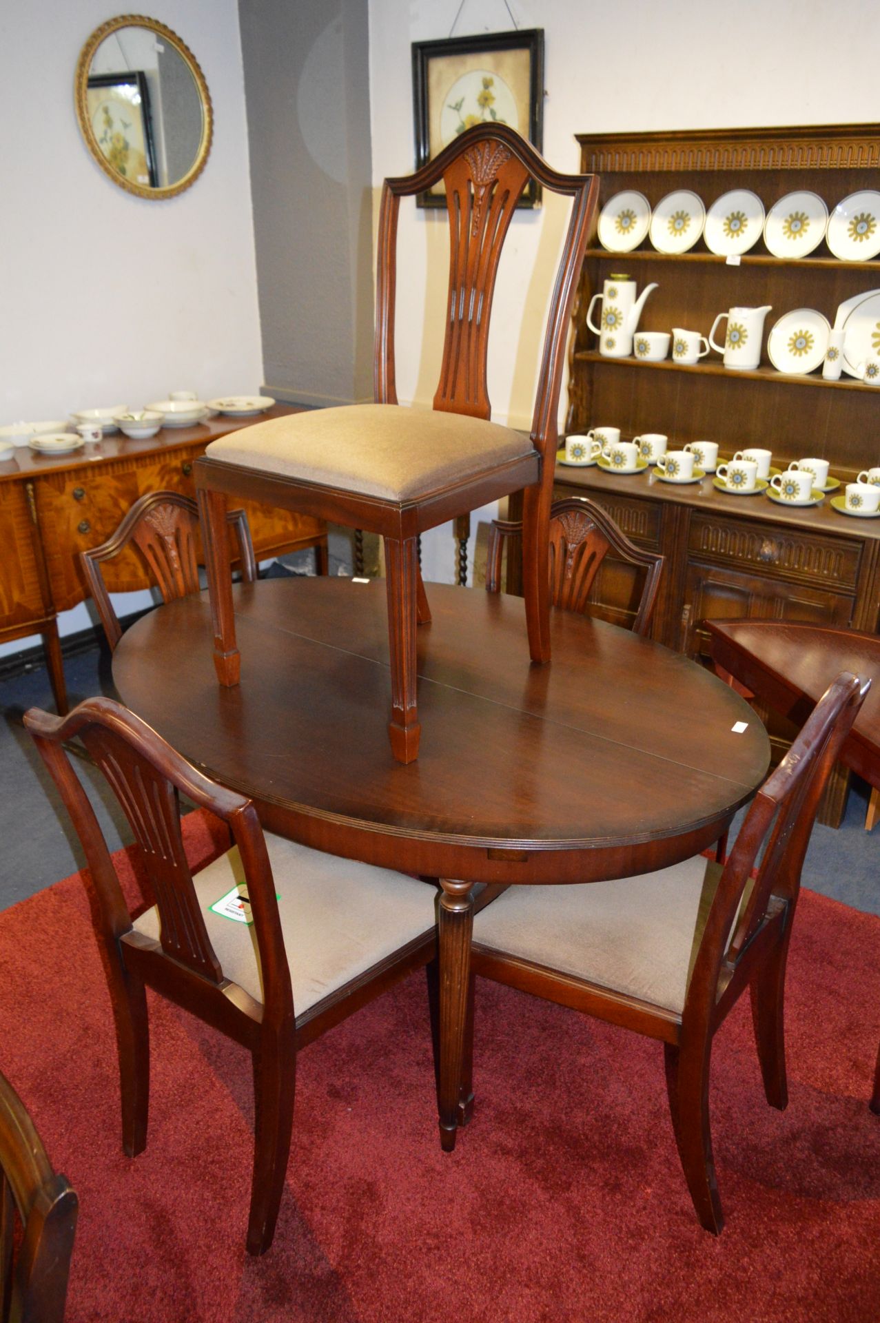 Oval Dark Walnut Effect Extending Dining Table wit