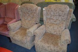 Pair of Brown Upholstered Leaf Patterned Electric