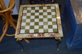 Onyx Effect Chess Table on Decorative Brass Base