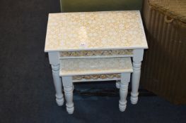 White & Gilt Painted Nest of Two Tables