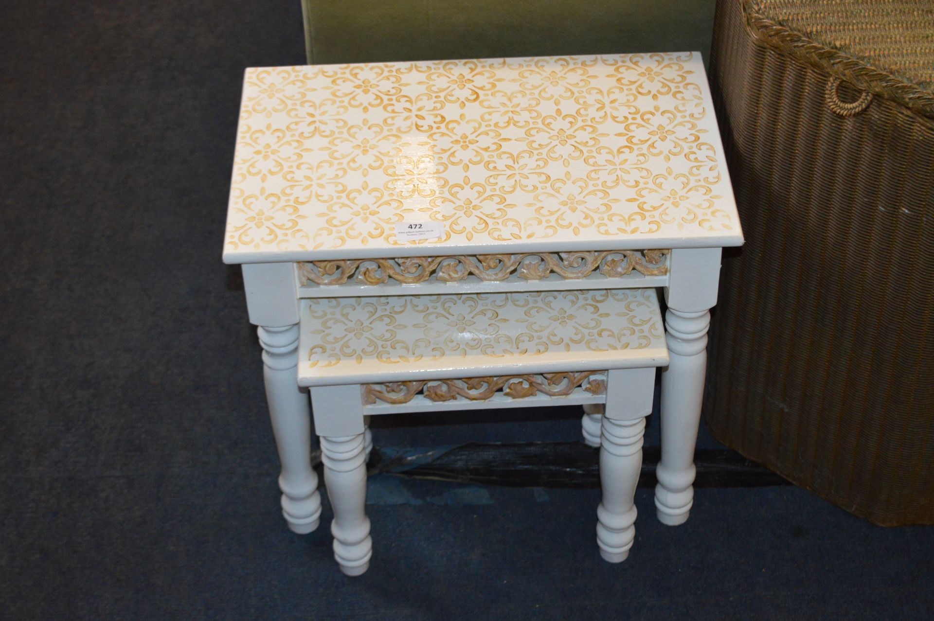 White & Gilt Painted Nest of Two Tables