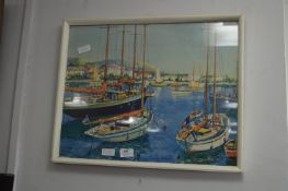 Framed Coloured Print - Harbour Scene by Donald Gr