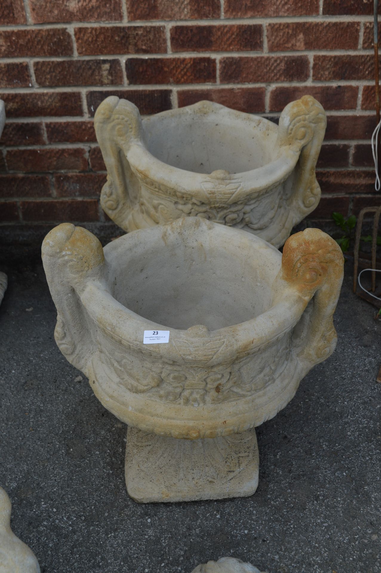 Pair of Reconstituted Limestone Garden Planters o