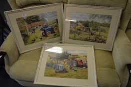 Set of Three Coloured Prints - Farmyard Scenes