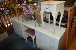 White Twin Pedestal Dressing Table with Stool and