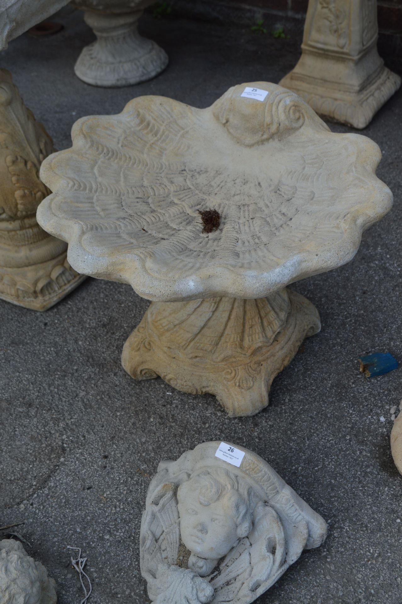 Reconstituted Limestone Shell Birdbath