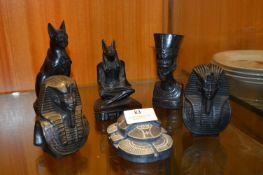 Collection of Six Carved Black Stone Egyptian Orna