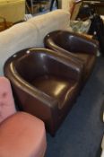 Pair of Brown Leatherette Tub Chairs