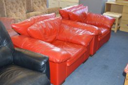 Pair of Red Leatherette Cushioned Armchairs