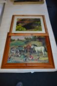 Two Pine Framed Prints - Otters and Farmyard Scene