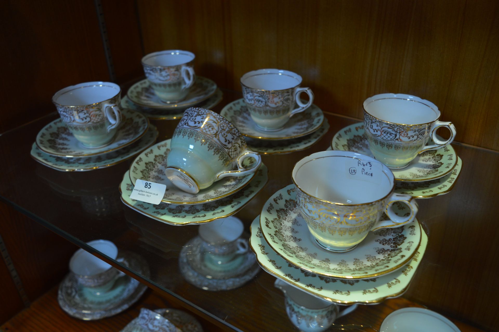 Royal Stafford Green & Gilt Tea Ware 18 Pieces