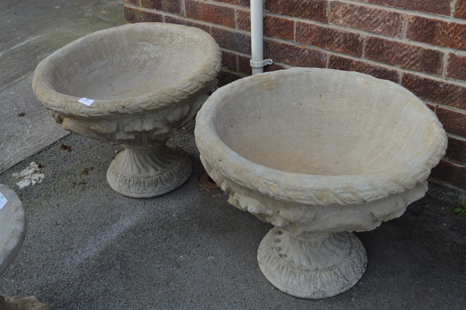 Pair of Large Reconstituted Limestone Garden Urns