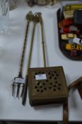 Brass Nut Roaster and Two Toasting Forks