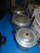 Three Commercial Aluminium Pans with Lids