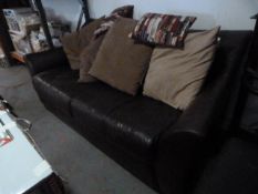 Brown Leatherette Sofa and Cushions