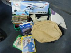 Plastic Crate Containing RC Helicopter, Travel Bag