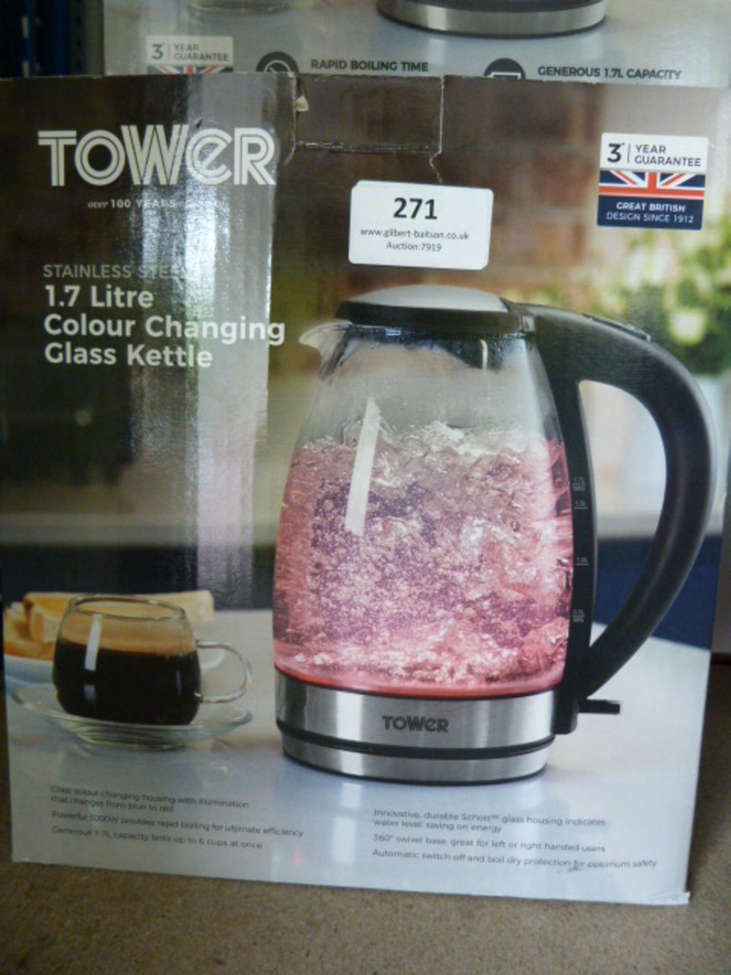 *Tower 1.7L Colour Changing Glass Kettle