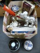 Box Containing Glassware, Decanters, Robot Puppy,