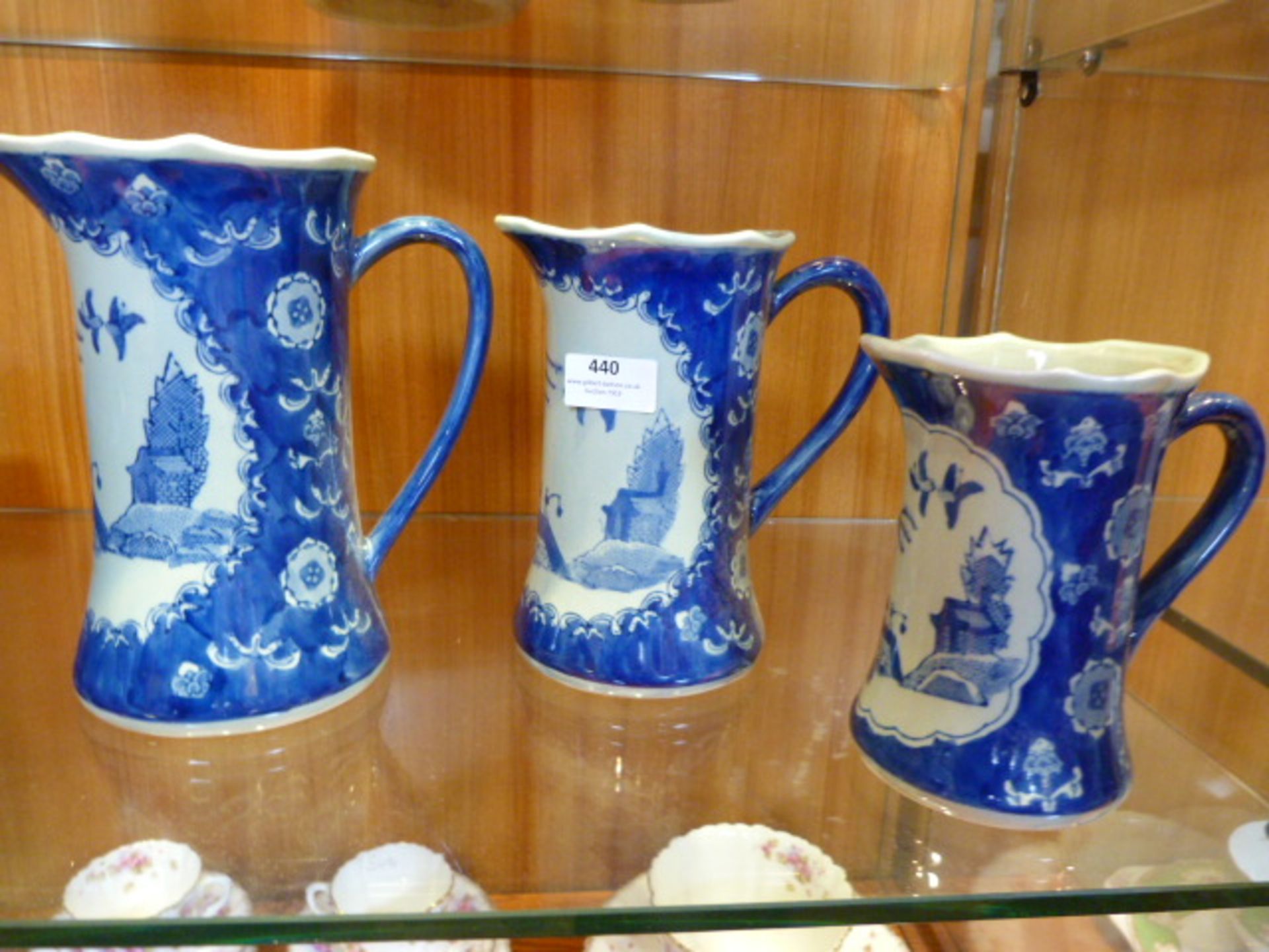 Graduating Set of Three Blue & White Jugs