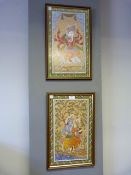 Two Hand Painted Framed Indian God Prints - Ganesh and Shiva