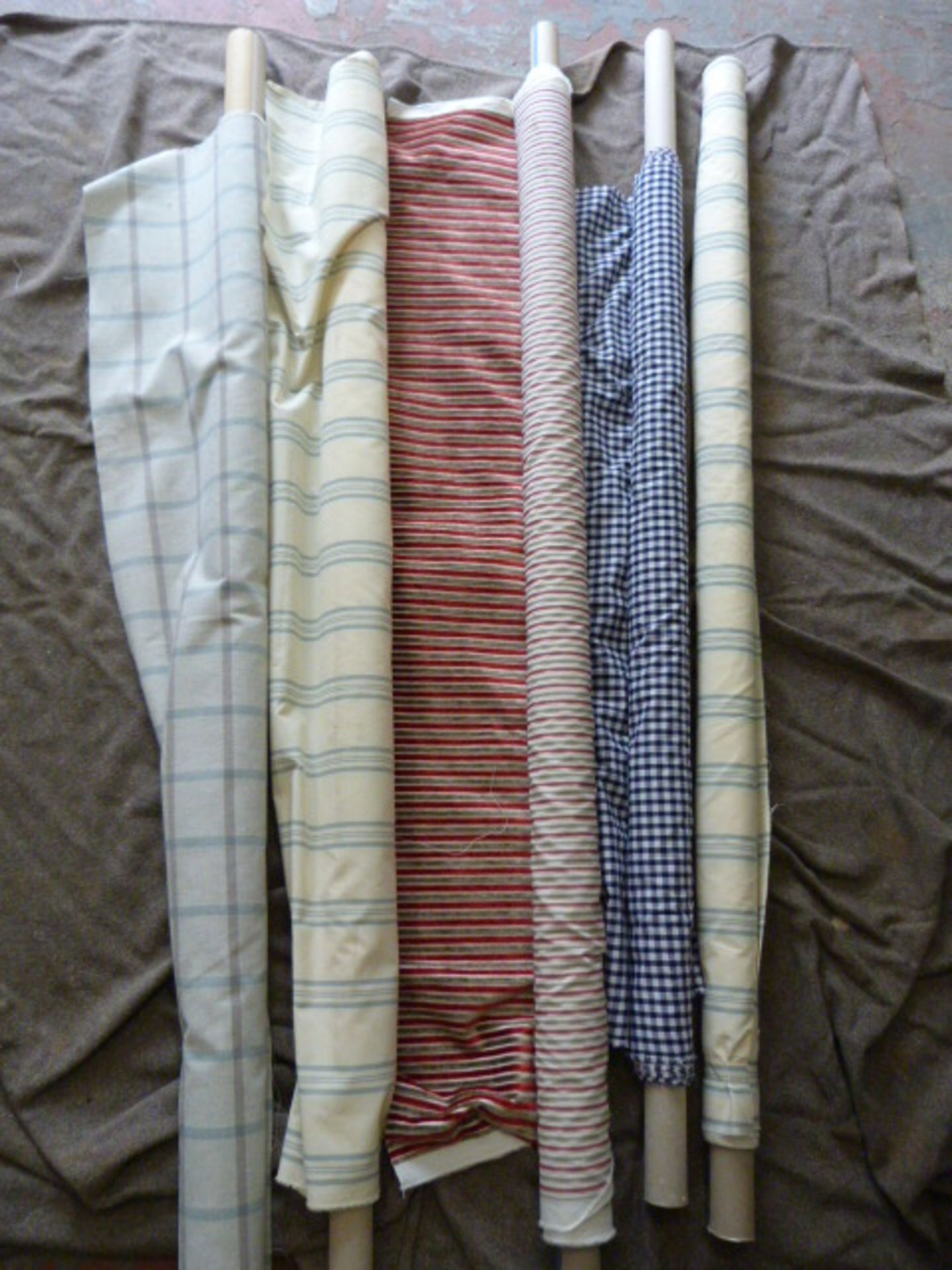 *Five Rolls of Gingham and Stripped Fabric