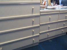 Glass Topped White Chest of Drawers and Two Bedsid
