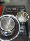 Sm,all Wire Cage and Stainless Steel Dog Bowls