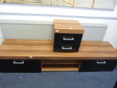 Walnut and Black TV Unit with Two Drawer Side Unit