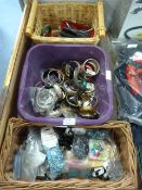 Two Baskets and Bowl Containing Costume Jewellery,