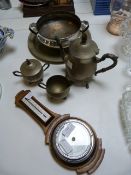 Silver Plated Tea Set, Tray, Fruit Bowl and Barome