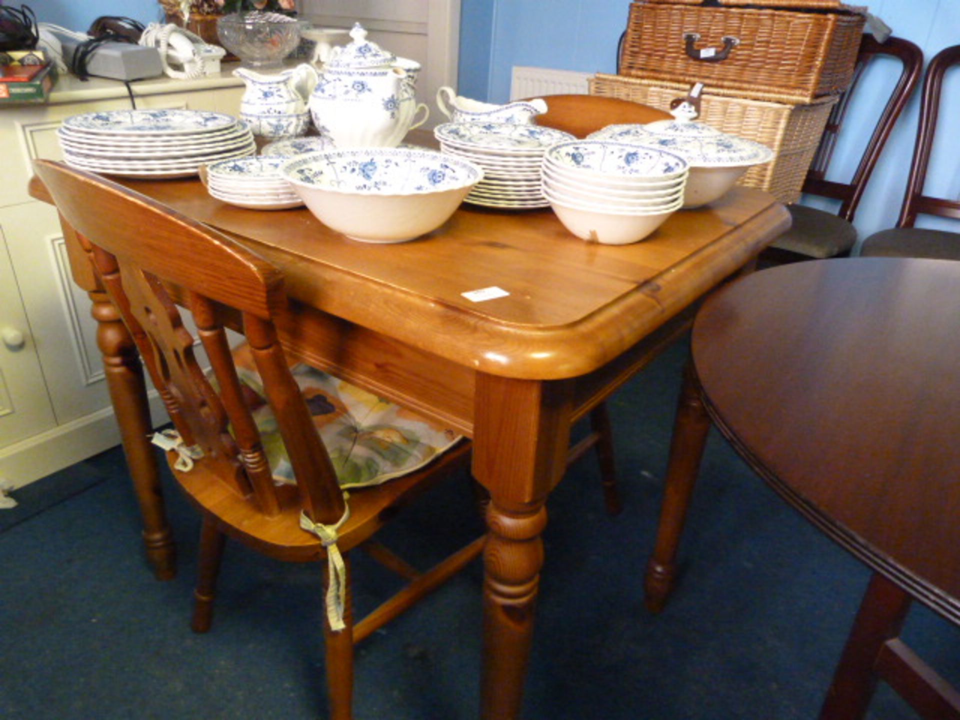 Small Pine Kitchen Table with Two Pine Chairs