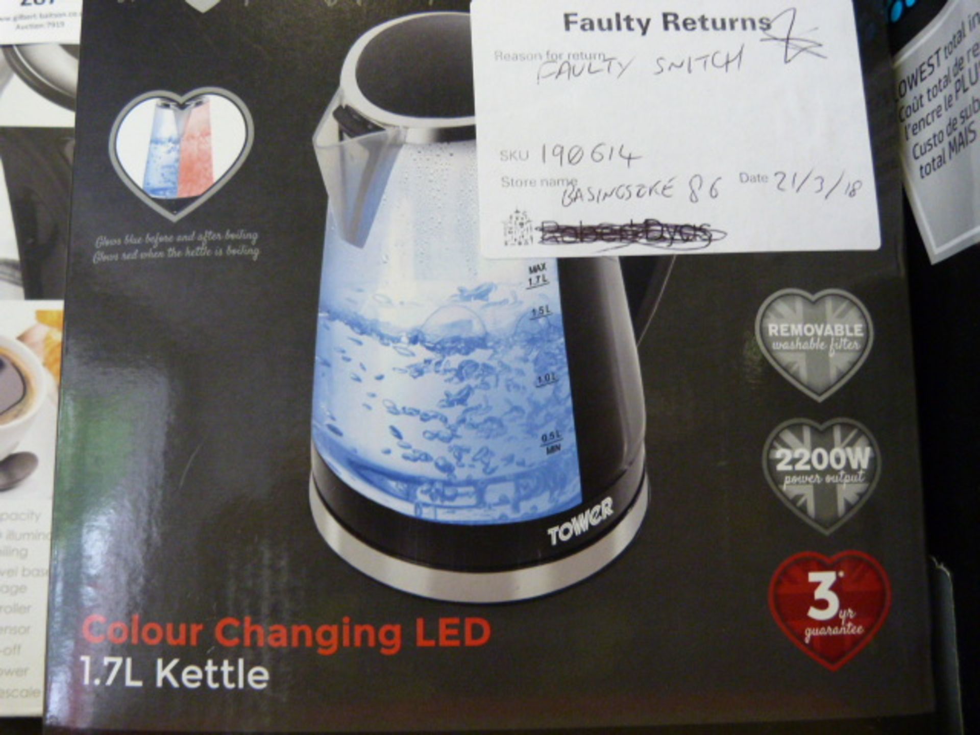 *Tower 1.7L Colour Changing Glass Kettle