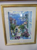 Gilt Framed Print - Mediterranean Coastal Scene