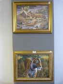 Two Limited Edition Gilt Framed Stephen Gayford Prints - Tigers an