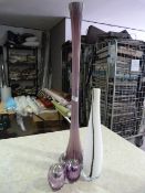 *Large Pink Ornamental Glass Vase, White Vase and T