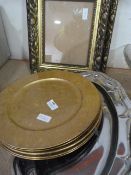 Two Picture Frames, Seven Gold Coloured Plates and